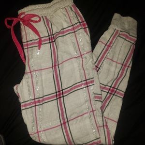 Secret Treasures Plaid PJ Pants Cream w Black, Pink and Silver Stripes